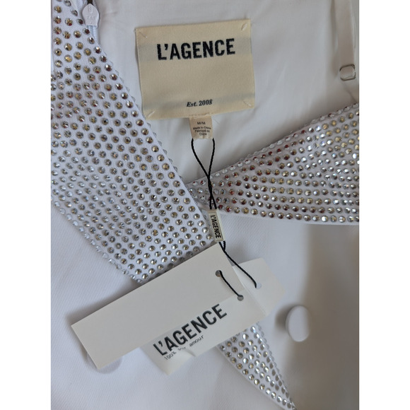 NWT L'Agence Dorothea Embellished Asymmetric Blazer Mini Dress Sz M White #4E503 - Picture 8 of 14